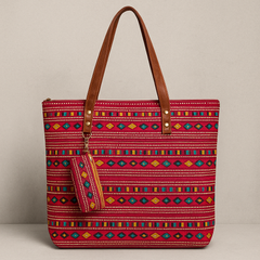 Handcrafted Tribal Pattern Tote Bag – Ethnic Shoulder Bag for Women