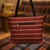 Rust Red Handloom Tote Bag – Striped Fabric Shoulder Bag for Women
