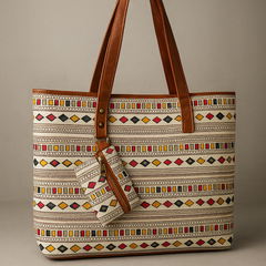 Tribal Pattern Cotton Tote Bag with Coin Pouch