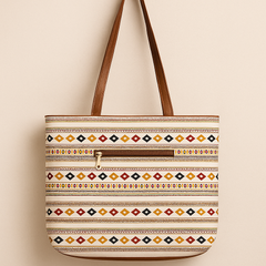 Tribal Pattern Cotton Tote Bag with Coin Pouch