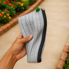 Silver Striped Jute Zipper Pouch