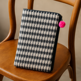 Monochrome Check Jute Zipper Pouch