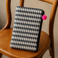 Monochrome Check Jute Zipper Pouch