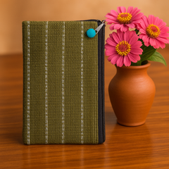 Olive Stripe Jute Zipper Pouch