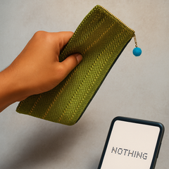 Olive Stripe Jute Zipper Pouch