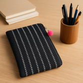 Black Stripe Jute Zipper Pouch