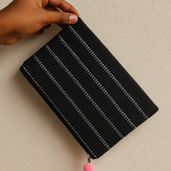 Black Stripe Jute Zipper Pouch