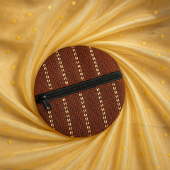 Rust Brown Round Jute Zipper Pouch