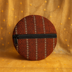 Rust Brown Round Jute Zipper Pouch