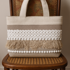Boho Fringe Jute Tote Bag with Decorative Braids
