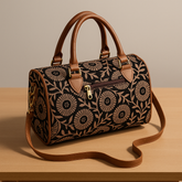 Floral Barrel Handbag with Tan Straps