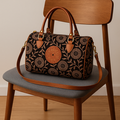 Floral Barrel Handbag with Tan Straps