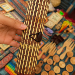 Classic Brown Striped Bamboo Clutch