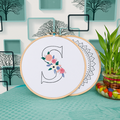 Floral Monogram Embroidery Hoop – Letter S