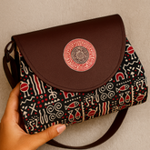 Black Tribal Flap Sling Bag – Faux Leather Elegance