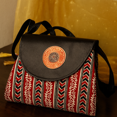 Ethnic Stripe Flap Sling Bag – Maroon & Black