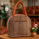 Textured Jute-Style Handbag – Tan Brown Finish