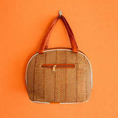 Textured Jute-Style Handbag – Tan Brown Finish