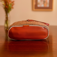 Textured Jute-Style Handbag – Tan Brown Finish