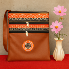 Brown Faux Leather Tribal Sling Pouch