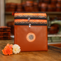 Brown Faux Leather Tribal Sling Pouch