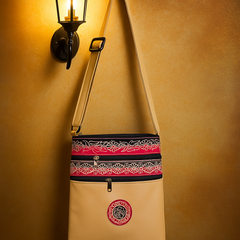 Beige Faux Leather Sling Pouch – Floral Fusion