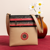 Beige Faux Leather Sling Pouch – Floral Fusion