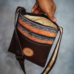 Dark Brown Tribal Sling Pouch – Faux Leather Classic