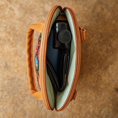 Mandala Red Print Cotton Handbag – Faux Leather Trimmed Tote