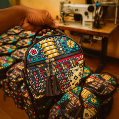 Boho Chic Round Sling Bag – Multicolor Patch & Tassels