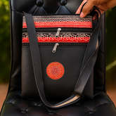 Navy Blue Faux Leather Ethnic Sling – Triple Zip Utility Bag