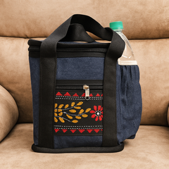 Handbag – Floral Embroidered with Side Bottle Holder