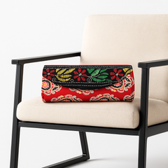 Ethnic Floral Embroidered Clutch – Red & Black Handmade Purse