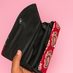 Ethnic Floral Embroidered Clutch – Red & Black Handmade Purse