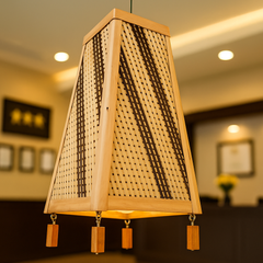 Classic Tapered Bamboo Hanging Lamp – Handwoven Elegance