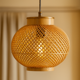 Spiral Weave Bamboo Pendant Light – Minimalist Artistic Lamp