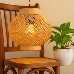 Spiral Weave Bamboo Pendant Light – Minimalist Artistic Lamp