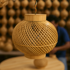 Spiral Weave Bamboo Pendant Light – Minimalist Artistic Lamp