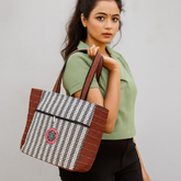 Rust Edge Handloom Tote – Elegant Black & Cream Bag