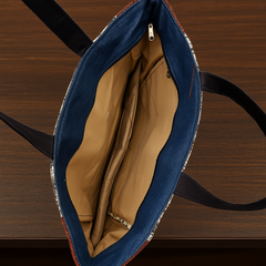 Rust Edge Handloom Tote – Elegant Black & Cream Bag