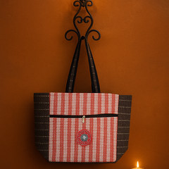 Cherry Check Handloom Tote – Red & Brown Everyday Bag