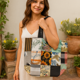 Floral Mixed Fabric Patchwork Tote Bag