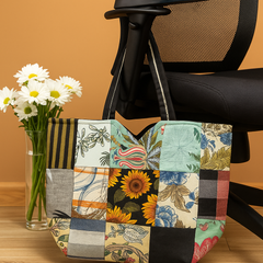 Floral Mixed Fabric Patchwork Tote Bag