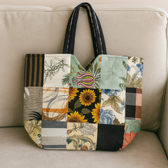 Floral Mixed Fabric Patchwork Tote Bag