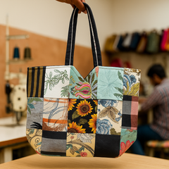 Floral Mixed Fabric Patchwork Tote Bag