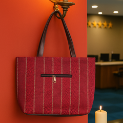 Stylish Red Handbag with Vertical Stripe Detailing