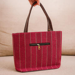 Stylish Red Handbag with Vertical Stripe Detailing