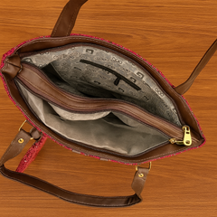 Stylish Red Handbag with Vertical Stripe Detailing