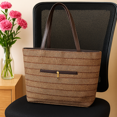 Classic Brown Handcrafted Handbag with Horizontal Weave Design