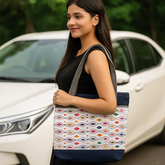 Multicolor Embroidered Beige & Blue Jute Handbag